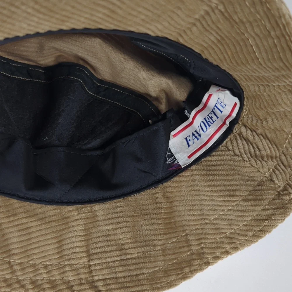 VINTAGE Bucket Hat Fedora Camel Tan Corduroy